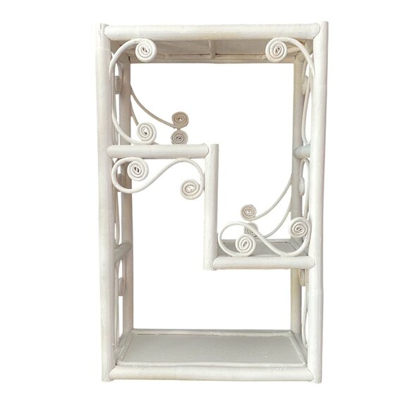 White Wooden Wall Hanging or Tabletop Scroll Multi Tier Boho Shelf  19 x 6 x 12" - Picture 1 of 11